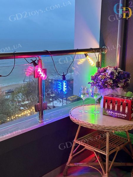 Гірлянда SFK-48 LED 220 V &mdash; подовжені спіральні лампи, вулична і кімнатна ілюмінація, чорний дріт, мультиколор SFK-48 фото