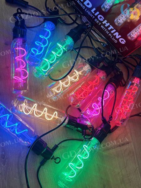 Гірлянда SFK-48 LED 220 V &mdash; подовжені спіральні лампи, вулична і кімнатна ілюмінація, чорний дріт, мультиколор SFK-48 фото