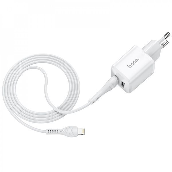Home Charger 2.4A 2U Lightning Cable (1m) Hoco N8 &mdash; White Ц-000071405 фото