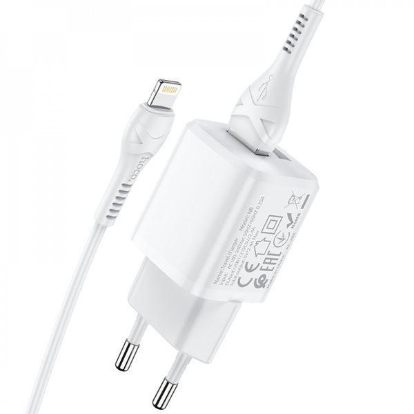 Home Charger 2.4A 2U Lightning Cable (1m) Hoco N8 &mdash; White Ц-000071405 фото