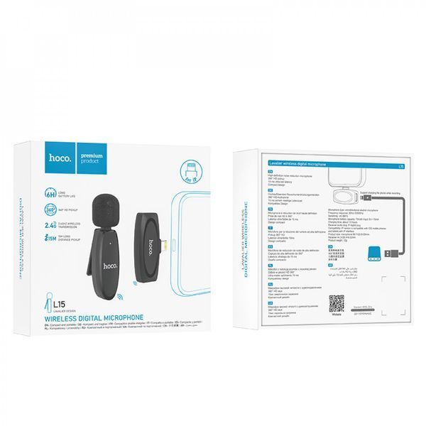 Wireless Digital Microphone Hoco L15 iP Crystal lavalier &mdash; Black Ц-000077403 фото